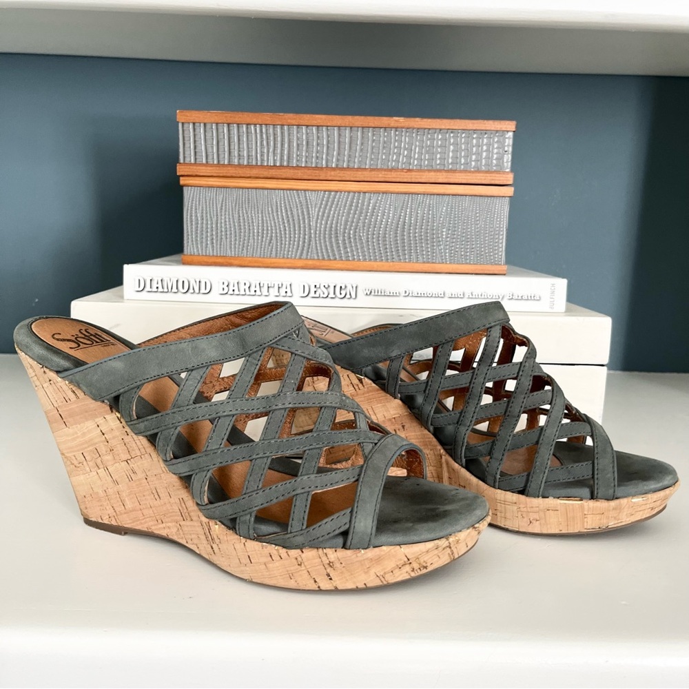 Sofft Italian Suede Leather, Cork Wedge Sandal (9)